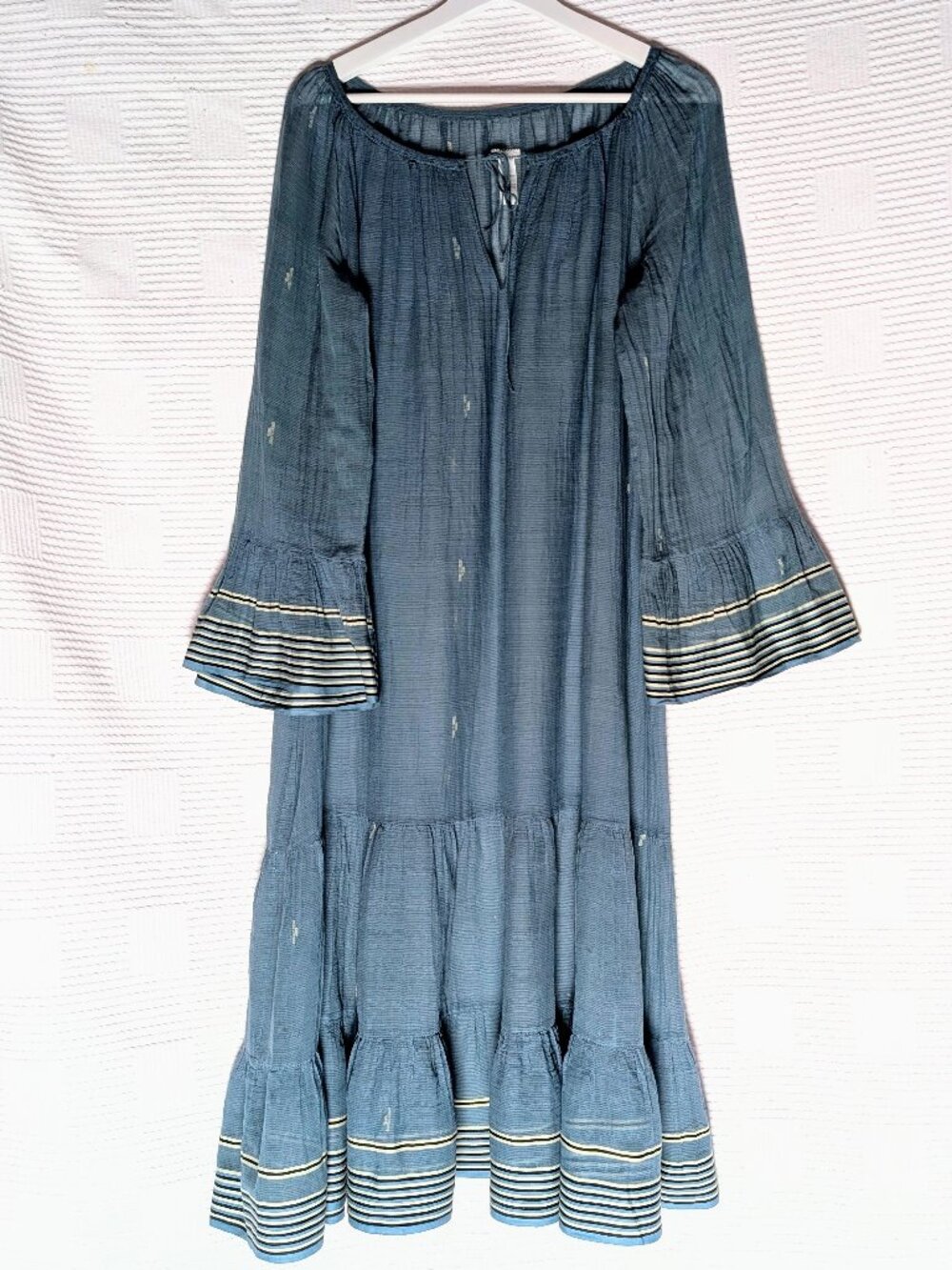 Vintage Dosa Khadi Turquoise Tiered Sundress L